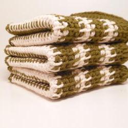 Washcloth 100% Cotton in Olive Green and White