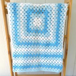Granny Square Baby Blanket in Blue Ready to Ship